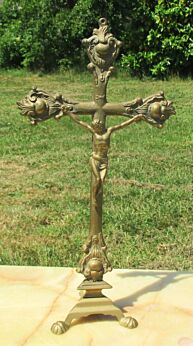 Small Vintage Table Crucifix Brass Cross Jesus Christ Catholic Memento mori