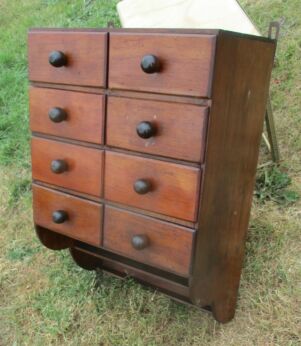 Vintage Wood Medicine Kitchen Wall Cabinet Apothecary mirror 8 Drawers