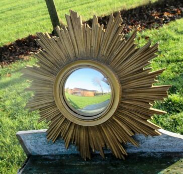 Authentic Vintage Resin Sunburst Wall Hanging Convex Mirror Mid Century French