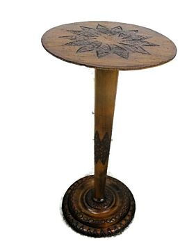 Vintage Wood Side Wine Table Pedestal Plant Flower Stand Inlay Style