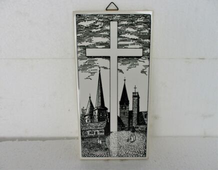 Modernist Ceramic Tile Wall Hanging Mosa Church Crucifix Cross Lovely Rare