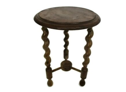 Barley Twist Wooden Side Wine Table Pedestal Plant Bonsai Stand Two Tier Barn Country Farmhouse Style 16.14"