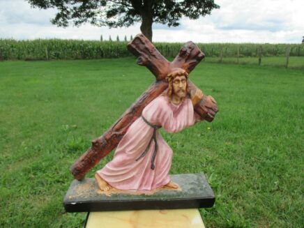 Large Plaster Antique Jesus Christ Statue Carrying Cross Crucifix 18.5"