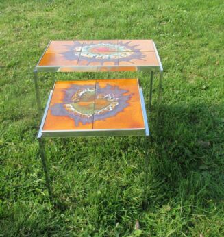 Set of 2 Nesting Tables Vintage Retro Tiles Rust Color Orange Nice Side Tables
