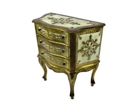 Chest of Drawers Florentine Wood Nightstand End Table Hall Cabinet Gold Gilded White