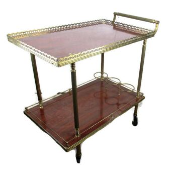 Vintage Oval Bar Cocktail Tea Cart Trolley Hollywood Regency Veneer Formica