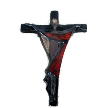 Retro Wall Hanging Crucifix Ceramic Mid Century Modernist era Perignem Amphora