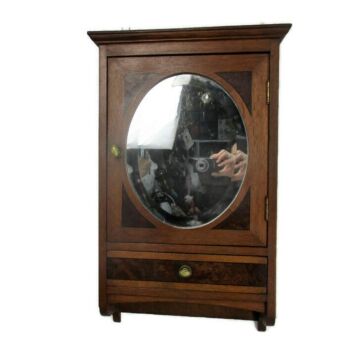 Kitchen Apothecary Medicine Wall Bathroom Cabinet Oak Beveled Glass Inlay