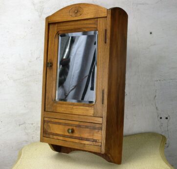 Vintage Wood Medicine Bathroom Apothecary Cabinet Beveled Glass Mirror Inlay