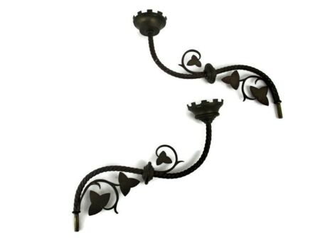 Pair Couple Vintage Ornate Wall Sconces for Candles Candle Holders 1 arm Hollywood Regency Brass