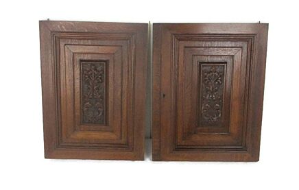 Pair Antique Hand Carved Oak Leafs Door Panels Architectural Salvaged WOW