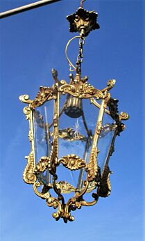French Ceiling Lamp Fixture Etched Glass Chandelier Lantern Brass Ornate