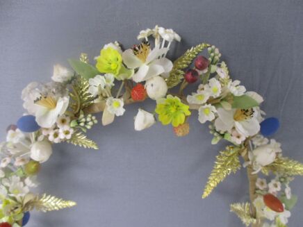 Vintage Bridal Wedding Silk Flowers Ormolu Wreath Boucquet