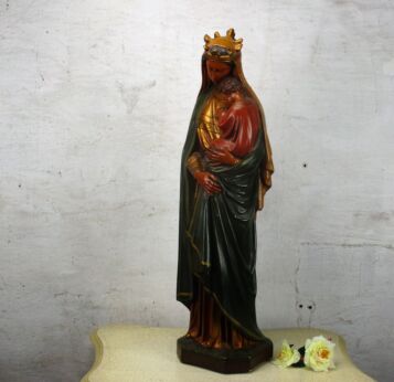 XL Church Statue Sedes Sapientiae Holy Mother Infant Jesus Polychrome Plaster