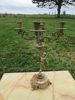 Vintage Large Brass Ornate 5 Arm Candle Holder Candelabra Putto Angel