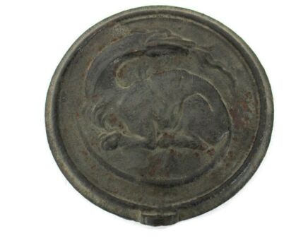 Heavy Antique   Rustic   Authentic Primitive Iron Lid Plaque Dragon Gothic Rare