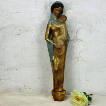 Virgin Mary Infant Child Madonna Gold Colored Wall hanging Plaque Plaster