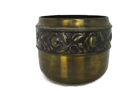 Vintage Brass Planter Jardiniere flower pot Ornate Embossed Beautiful two toned