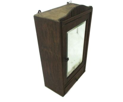 Hand Carved Wooden Medicine Wall Pharmacy Bathroom Cabinet Apothecary Beveled Glass Mirror Barn Country Style