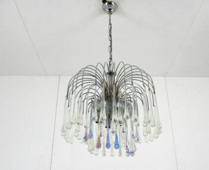 Wedding Chandelier Teardrop Beaded 4 Lights Prisms Colored Art Glass Murano