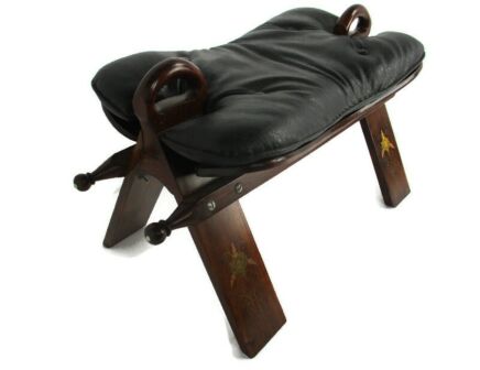 Vintage Bedouin Camel Saddle Faux Leather Stool Ottoman Inlay Rare Wonderful