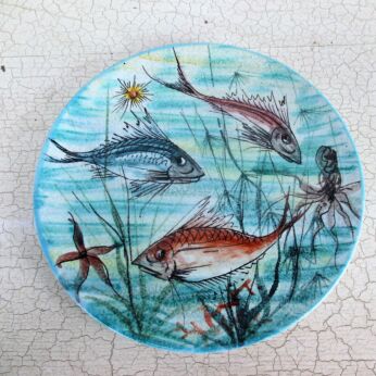 Funky Aquarium Plate Pier Luca Albisola Italian Italy Colorful Fishes 8.85"