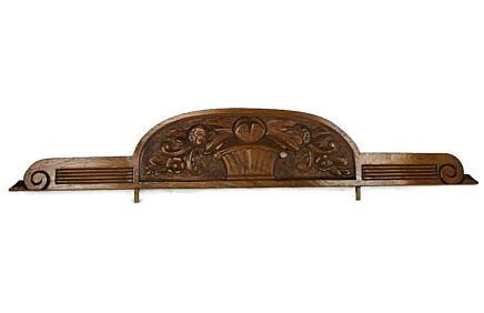 French Hand Carved Wood Pediment Ornate Over door Architectural Reclaimed Basket
