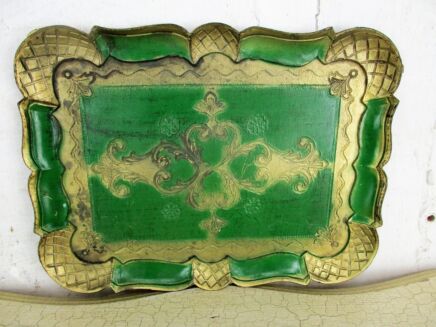S Mid Century Hollywood Regency Florentine Serving Tray Resin Green Damart