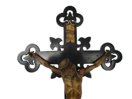 Antique XL Standing Altar Church Chapel Crucifix Jesus Christ Cross Wood 1800s