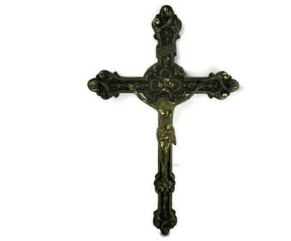 Antique hanging Wall Crucifix Ornate Brass Corpus Jesus Christ 11.61"