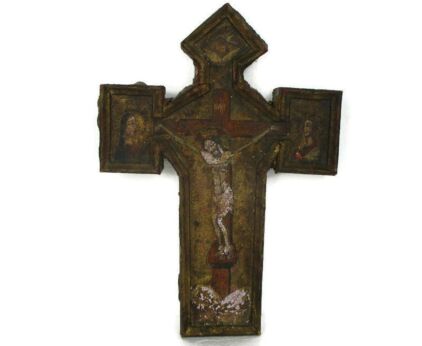 Antique Greek Orthodox Wall Blessing Crucifix Cross Wood! Traveling Icon 1700s
