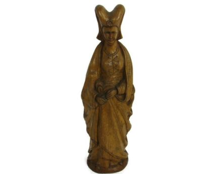Statue Hand Carved Wood Medieval Lady Viscountess Folk Art 17.32"