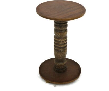 Hand Carved Wood Side Wine Table Pedestal Plant Stand Vintage Mid Century Barn Country Style 18.11"
