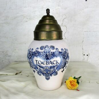 Vintage Tobacco Jar Humidor Canister Ceramic Porcelain Delft Blue White Toeback