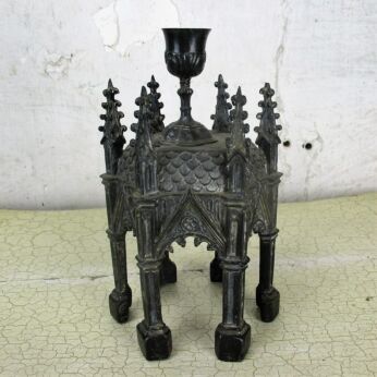 Very Rare Chalice Cathedral Embossed Ornate Spelter Candle Holder Candlestick