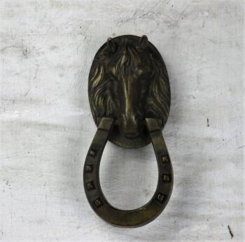 Vintage Heavy Brass Door Knocker Horseshoe Horse Architectural Reclaimed