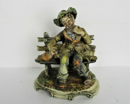 Vintage Capodimonte Figurine Hobo Drunk Enjoying Life Signed Italy Porcelain