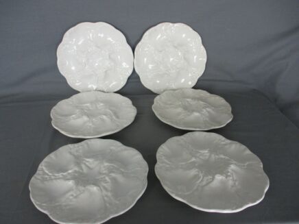 Set of 6 Oyster Plates Porcelain White Stylish Vintage Seafood Plates