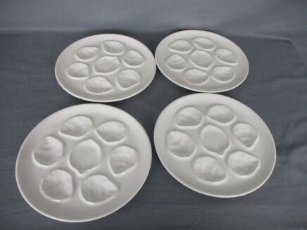 Set of 4 Oyster Plates Porcelain White Stylish Vintage Seafood Plates
