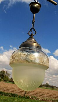 Vintage Chandelier Pendant Ceiling Light Lamp ornate Brass Etched Glass Ball