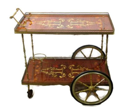 Italian Bar Cocktail Tea Cart Trolley Italian Hollywood Regency Marquetry HTF