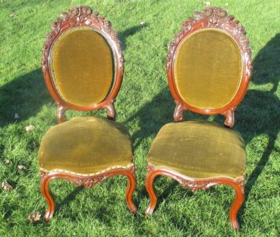2 Antique Hand carved Wood Parlour Chairs Hobnails Louis XV style 19th century