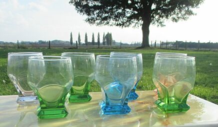 7 Gorgeous Art Deco Drinking Glasses Different Colours Uranium Cobalt Blue Pink