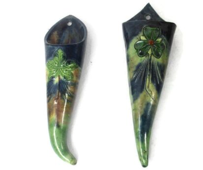 couple of ceramic wall hangings planters polychrome hand made French Pottery Glazed