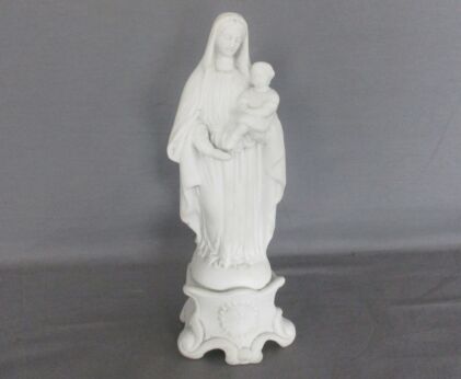 Antique Bisque Porcelain Statue Virgin Our Lady Mary Madonna with Infant Jesus 9.05"