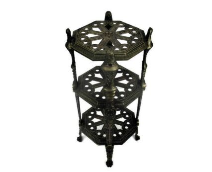 Ornate Brass Pedestal Display Table Plant Stand 3 Tier Hollywood Regency Lovely