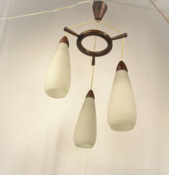 Danish Modern Chandelier Pendant Teak Atomic Scandinavian Style Louis Kalff