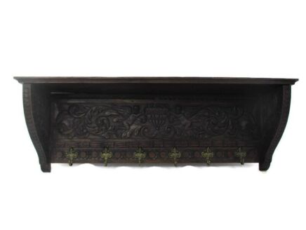 XL Antique French Hand Carved Wood Coat Kitchen hat Rack Angels Flying Stunning