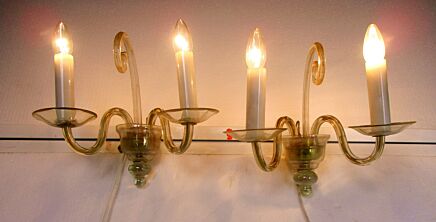 Pair Couple Vintage Ornate Double Arm Wall Sconces Lamps Bohemian Glass