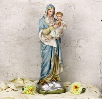 Large Polychrome Statue Virgin Mary Madonna Infant Jesus Snake Under Feet 20"
